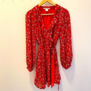 Glamorous floral mini swing dress with tie waist